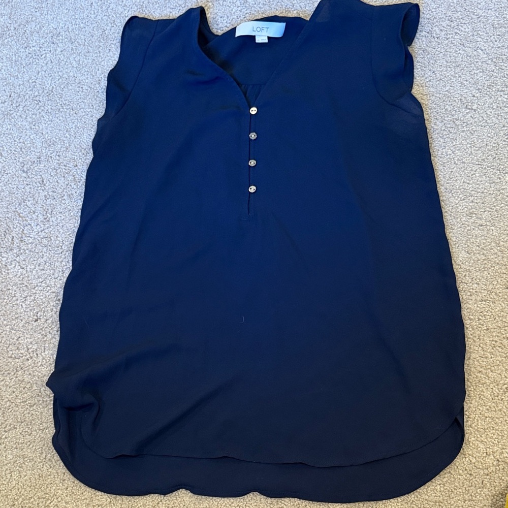 LOFT Midnight Blue Button-Front Blouse